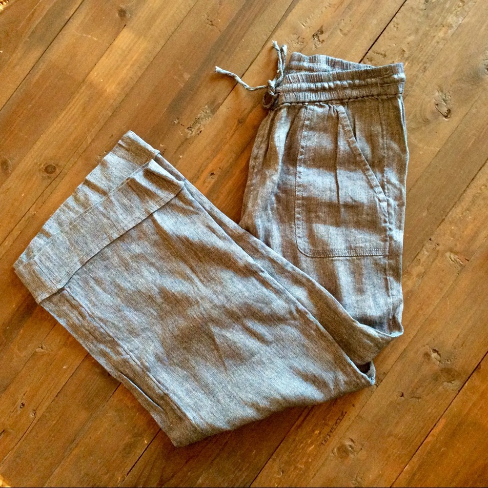 LOFT Linen Heathers Blue Wide Leg Pants NWT